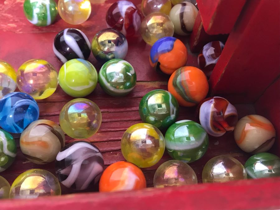 Handmade Wooden Kinetic Marble Zig-Zag Slide With Collection Of Old Colorful Marbles - See Photos For Marbles 24.5W X 5.5D X 19H [Photo 6]