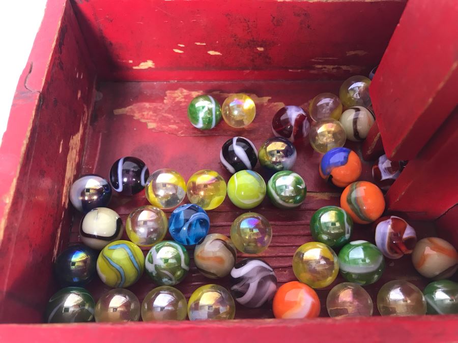 Handmade Wooden Kinetic Marble Zig-Zag Slide With Collection Of Old Colorful Marbles - See Photos For Marbles 24.5W X 5.5D X 19H [Photo 3]