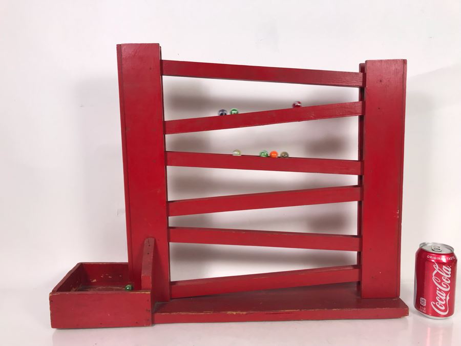 Handmade Wooden Kinetic Marble Zig-Zag Slide With Collection Of Old Colorful Marbles - See Photos For Marbles 24.5W X 5.5D X 19H [Photo 12]