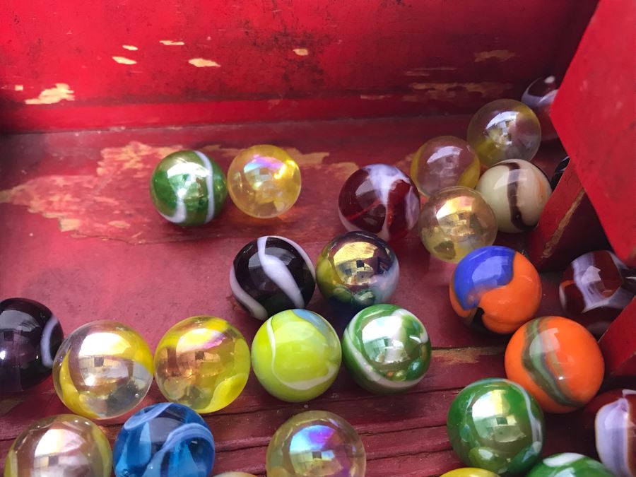 Handmade Wooden Kinetic Marble Zig-Zag Slide With Collection Of Old Colorful Marbles - See Photos For Marbles 24.5W X 5.5D X 19H [Photo 5]