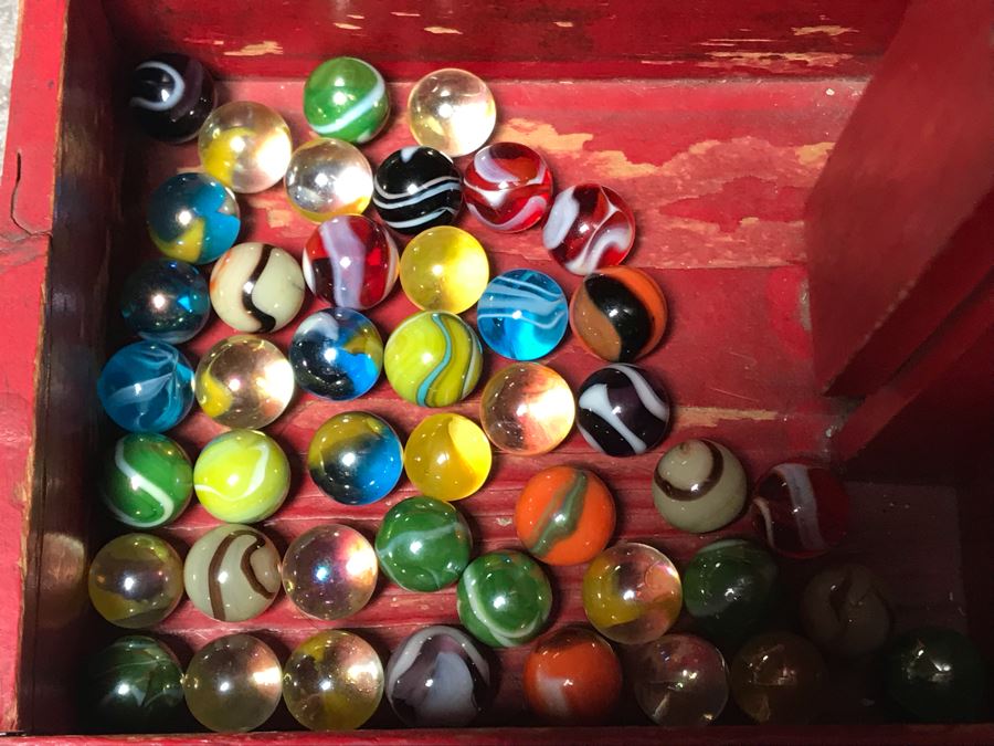 Handmade Wooden Kinetic Marble Zig-Zag Slide With Collection Of Old Colorful Marbles - See Photos For Marbles 24.5W X 5.5D X 19H [Photo 7]