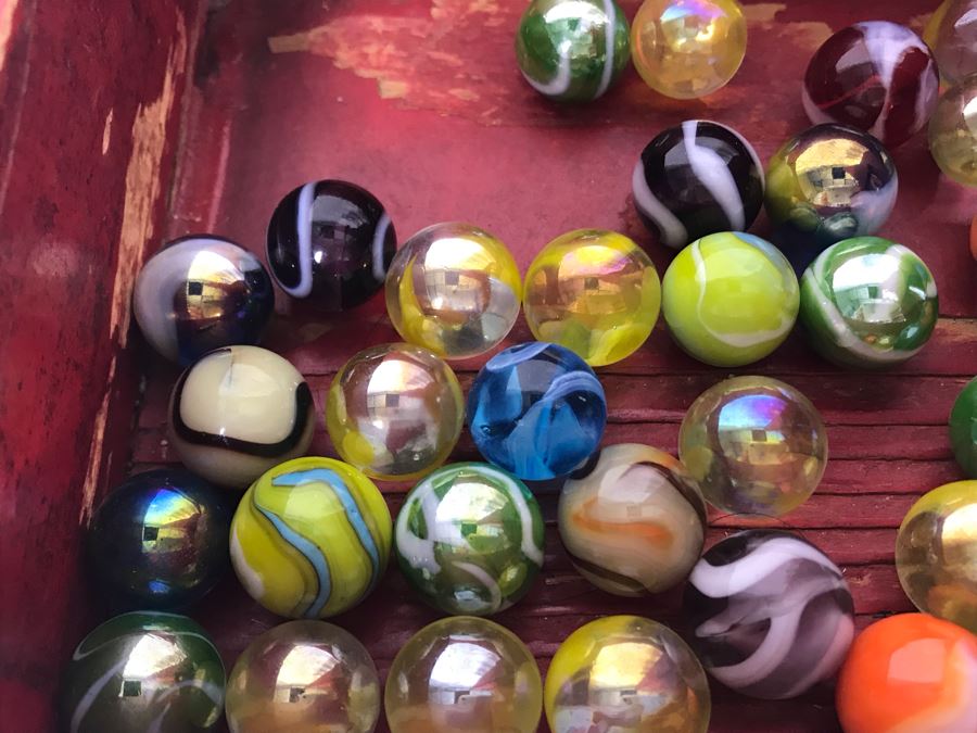 Handmade Wooden Kinetic Marble Zig-Zag Slide With Collection Of Old Colorful Marbles - See Photos For Marbles 24.5W X 5.5D X 19H [Photo 4]