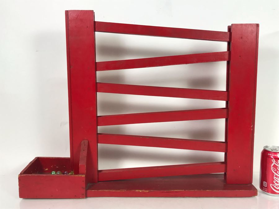 Handmade Wooden Kinetic Marble Zig-Zag Slide With Collection Of Old Colorful Marbles - See Photos For Marbles 24.5W X 5.5D X 19H [Photo 15]