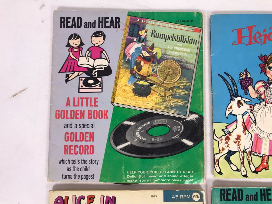 (4) 45s Children's Little Golden Book Records: Alice In Wonderland, Rumpelstiltskin, Heidi And Sleeping Beauty [Photo 4]