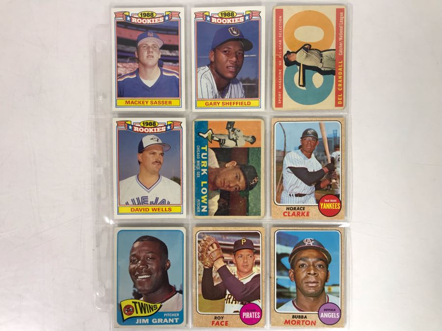 Vintage 1960s 1980s Baseball Cards - 9 Total With Plastic Card Sleeve