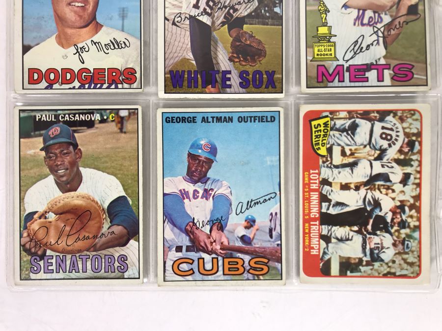 Vintage 1960s Baseball Cards - 9 Total With Plastic Card Sleeve