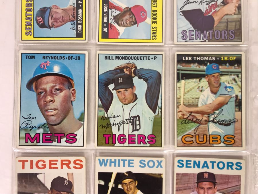 Vintage 1960s Baseball Cards - 9 Total With Plastic Card Sleeve