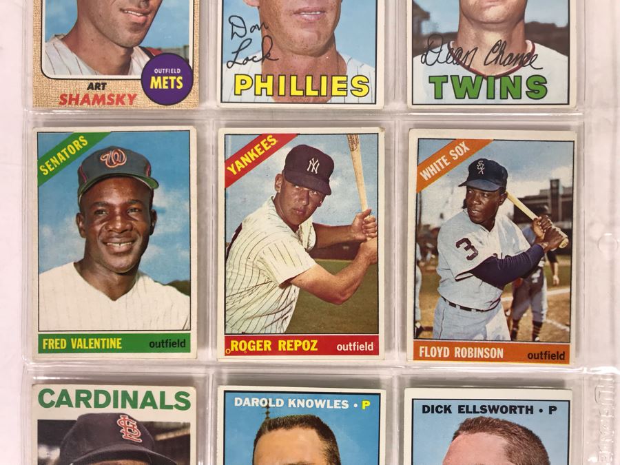 Vintage 1960s Baseball Cards - 9 Total With Plastic Card Sleeve