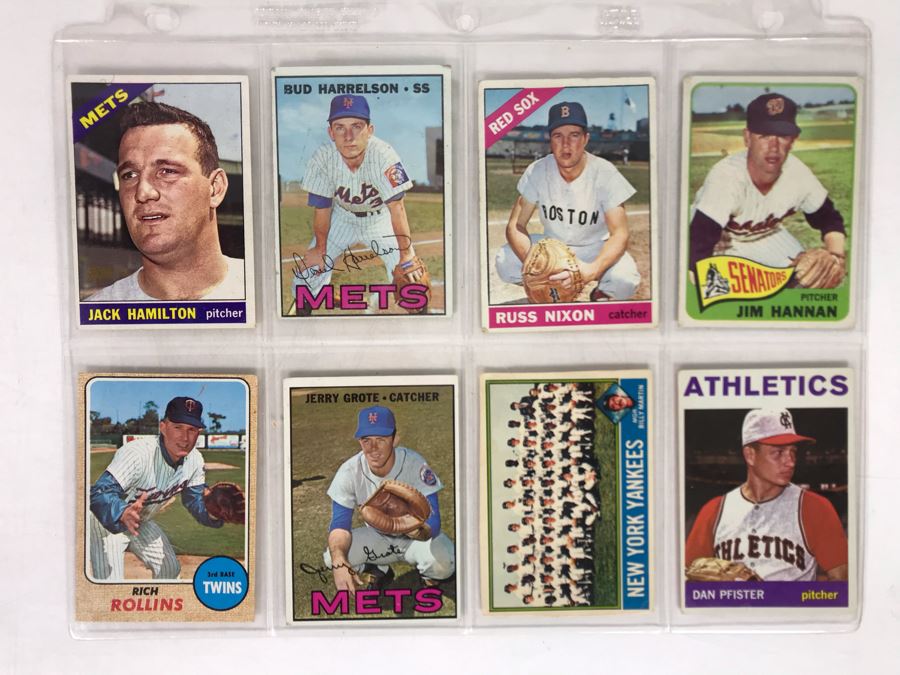 Vintage 1960s Baseball Cards - 8 Total With Plastic Card Sleeve [Photo 1]