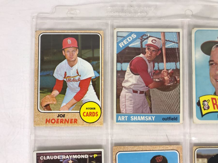 Vintage 1960s Baseball Cards - 8 Total With Plastic Card Sleeve