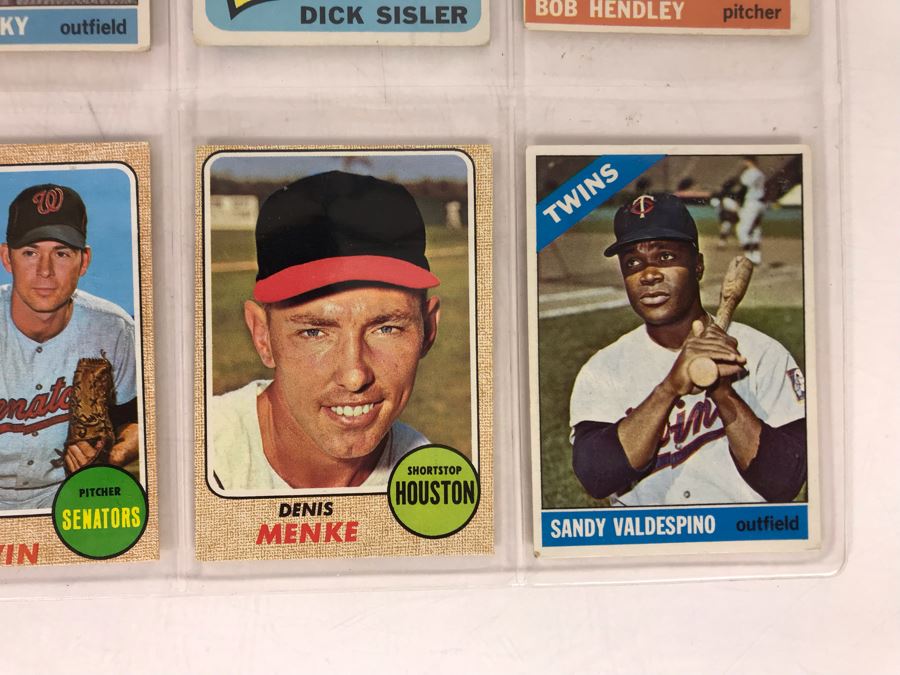 Vintage 1960s Baseball Cards - 8 Total With Plastic Card Sleeve