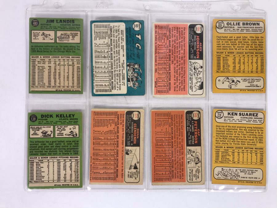 Vintage 1960s Baseball Cards - 8 Total With Plastic Card Sleeve