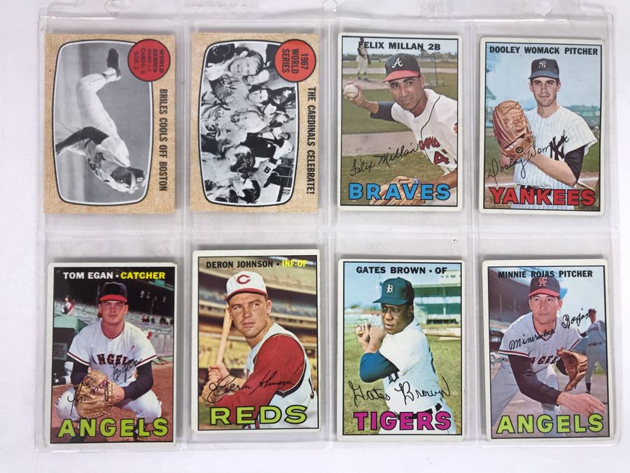 Vintage 1960s Baseball Cards - 8 Total With Plastic Card Sleeve