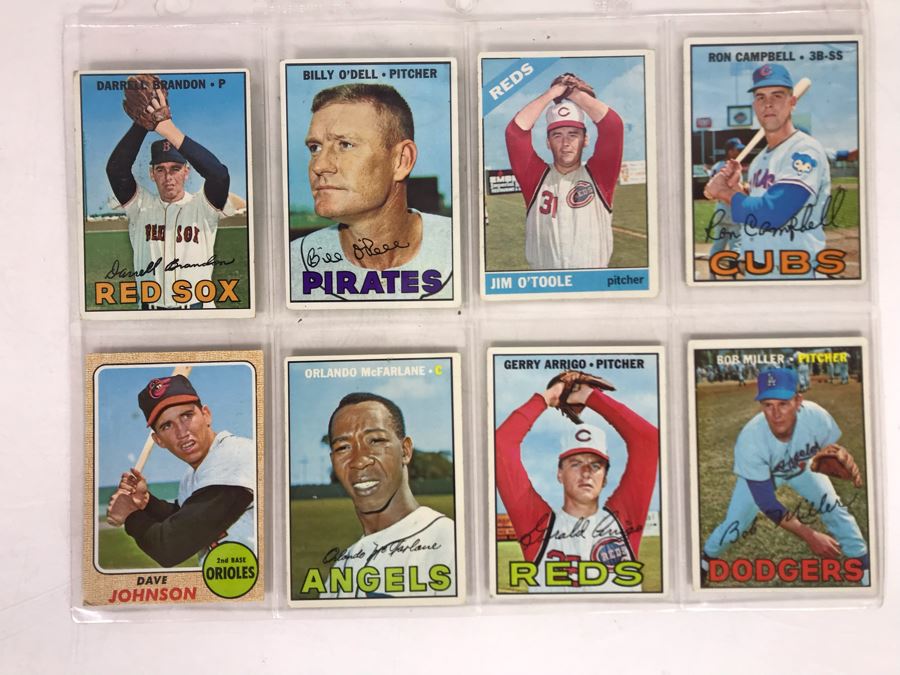 Vintage 1960s Baseball Cards - 8 Total With Plastic Card Sleeve