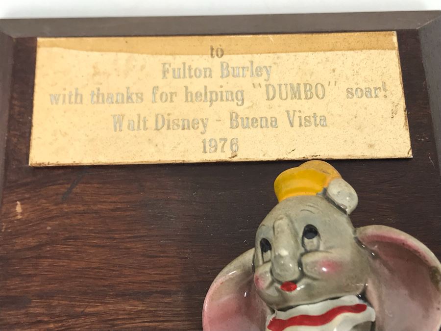 One Of A Kind Vintage 1976 Walt Disney - Buena Vista Fulton Burley Relief Wall Plaque For Helping Promote The Movie 'DUMBO' With DUMBO Figurine 6 X 6 [Photo 7]