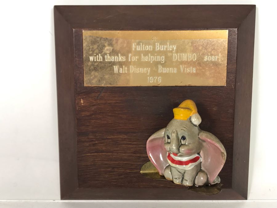 One Of A Kind Vintage 1976 Walt Disney - Buena Vista Fulton Burley Relief Wall Plaque For Helping Promote The Movie 'DUMBO' With DUMBO Figurine 6 X 6 [Photo 2]