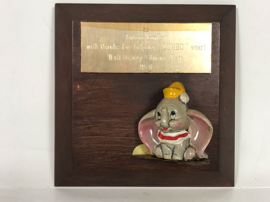 One Of A Kind Vintage 1976 Walt Disney - Buena Vista Fulton Burley Relief Wall Plaque For Helping Promote The Movie 'DUMBO' With DUMBO Figurine 6 X 6 [Photo 3]