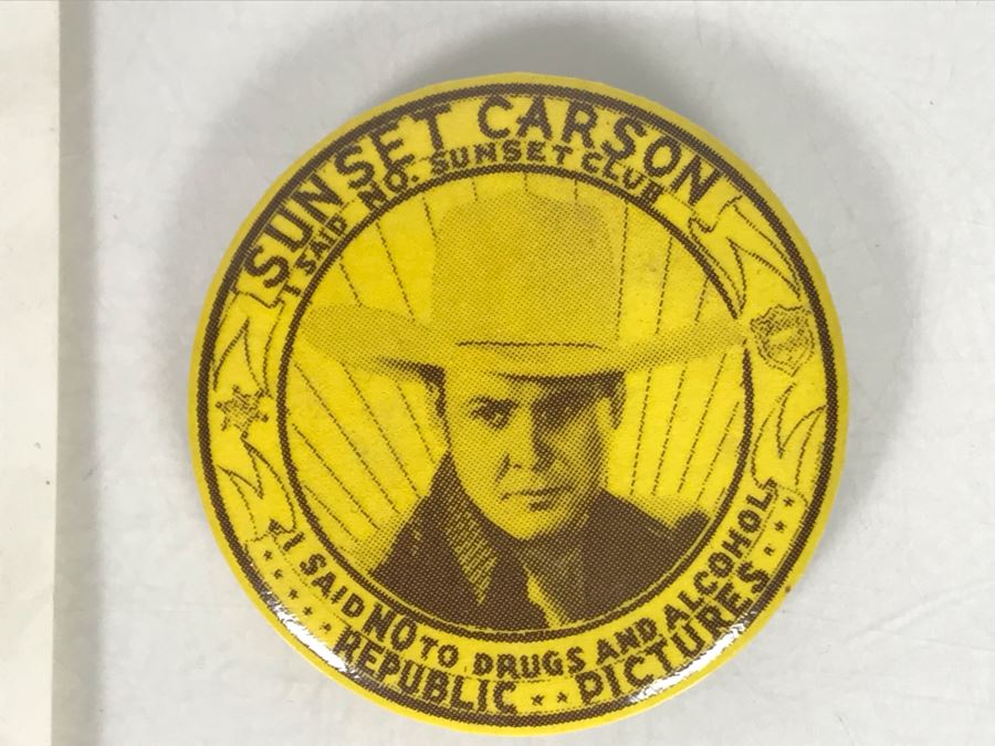 Signed Sunset Carson Photograph And Vintage Sunset Carson I Said No To Drugs And Alcohol Republic Pictures Button [Photo 3]
