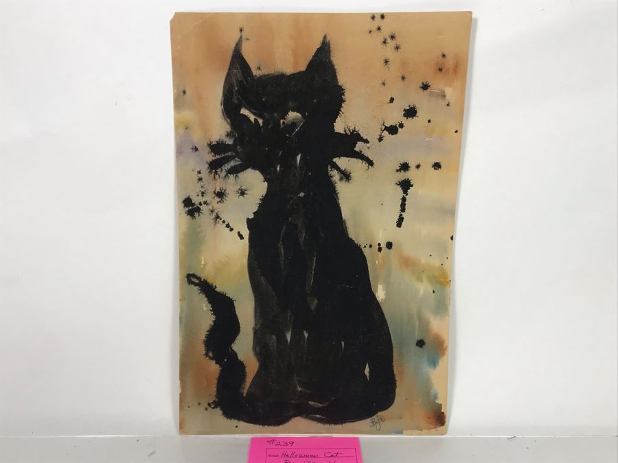 Original Watercolor Painting By Bjo Trimble Titled 'Halloween Cat' From Comic-Con Art Show 11W X 16.5H
