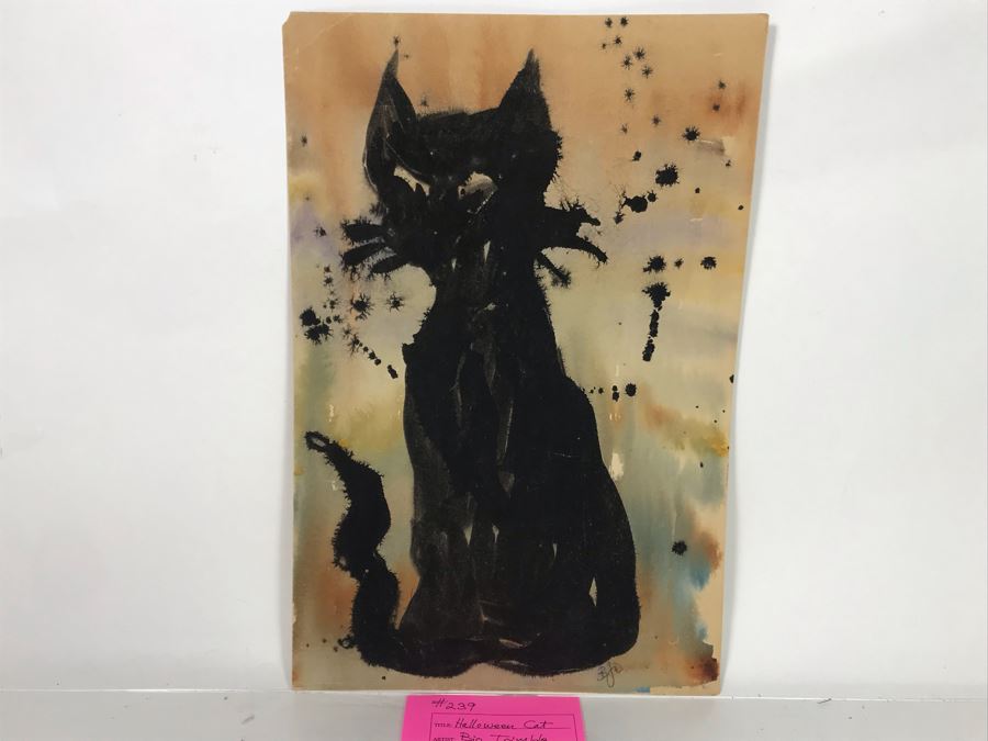Original Watercolor Painting By Bjo Trimble Titled 'Halloween Cat' From Comic-Con Art Show 11W X 16.5H [Photo 2]