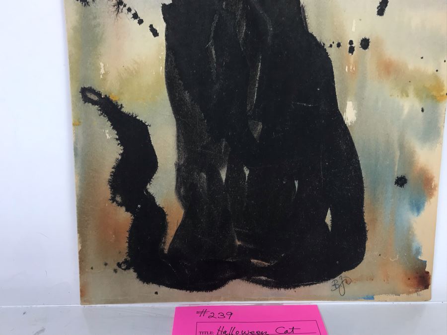 Original Watercolor Painting By Bjo Trimble Titled 'Halloween Cat' From Comic-Con Art Show 11W X 16.5H [Photo 4]
