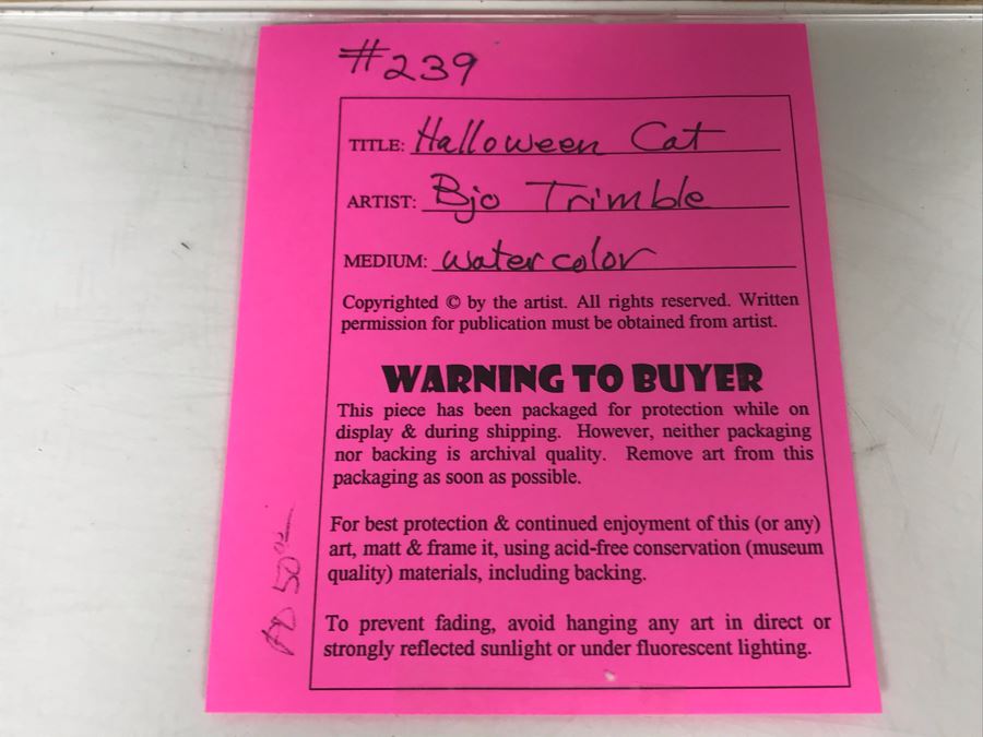 Original Watercolor Painting By Bjo Trimble Titled 'Halloween Cat' From Comic-Con Art Show 11W X 16.5H [Photo 6]