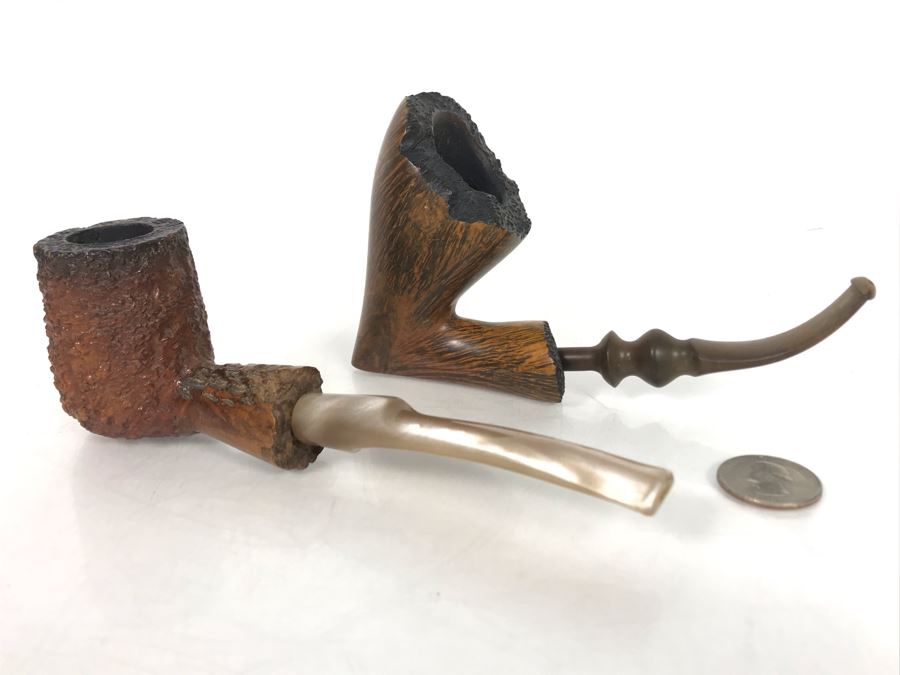 Pair Of Hand Carved Wooden Smoking Pipes [Photo 1]