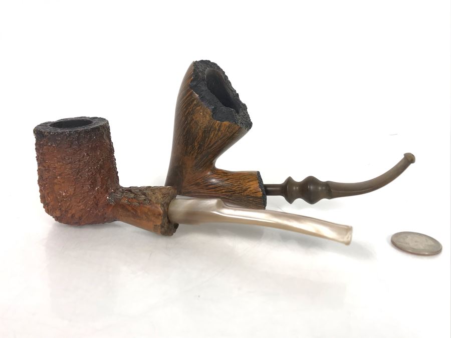 Pair Of Hand Carved Wooden Smoking Pipes [Photo 2]