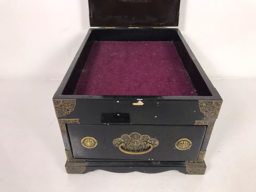 Vintage Asian Lacquer Wooden Jewelry Box With Pop-Up Mirror 11W X 14.5D X 7.5H [Photo 13]