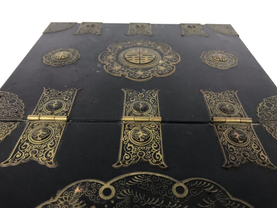 Vintage Asian Lacquer Wooden Jewelry Box With Pop-Up Mirror 11W X 14.5D X 7.5H [Photo 8]