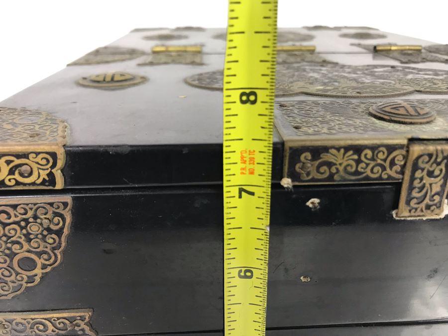 Vintage Asian Lacquer Wooden Jewelry Box With Pop-Up Mirror 11W X 14.5D X 7.5H [Photo 19]