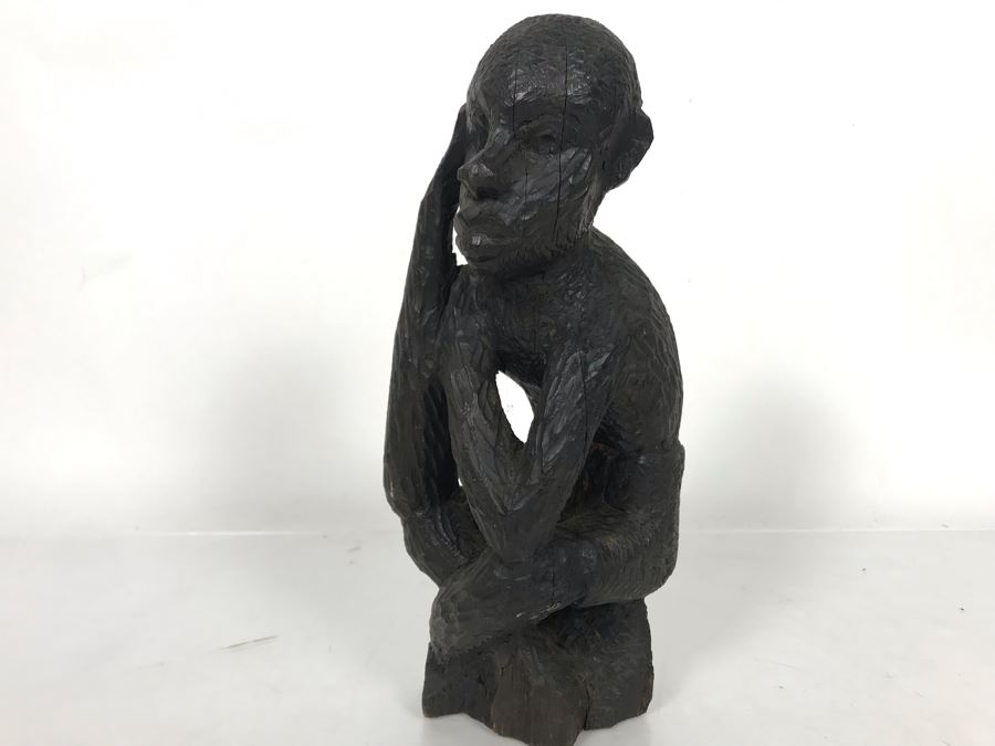 Vintage Hand Carved African Sculpture Of Man 9H [Photo 3]