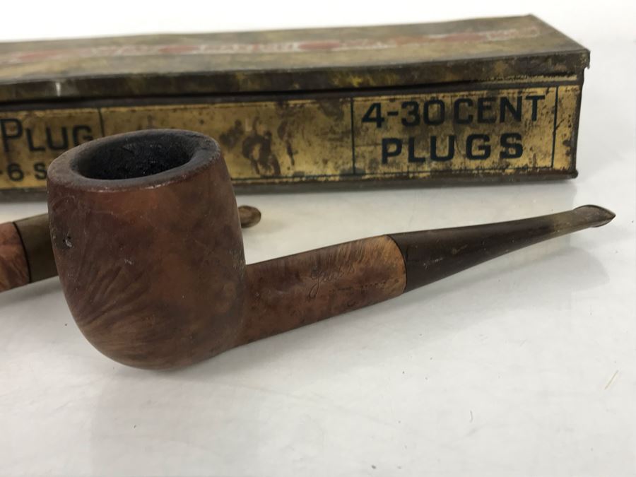 (3) Vintage Hand Carved Wooden Smoking Pipes And Vintage Climax Tin [Photo 5]