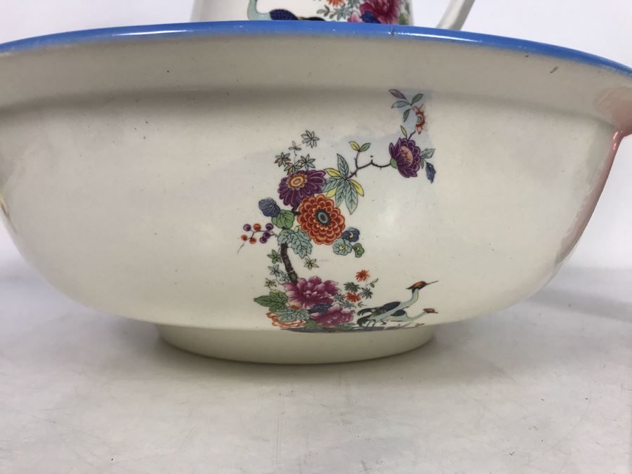 Vintage Royal Staffordshire Pottery Wilkinson Ltd England Pitcher 14.5H & Wash Basin Bowl 15.5R [Photo 2]