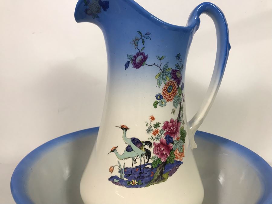 Vintage Royal Staffordshire Pottery Wilkinson Ltd England Pitcher 14.5H & Wash Basin Bowl 15.5R [Photo 3]