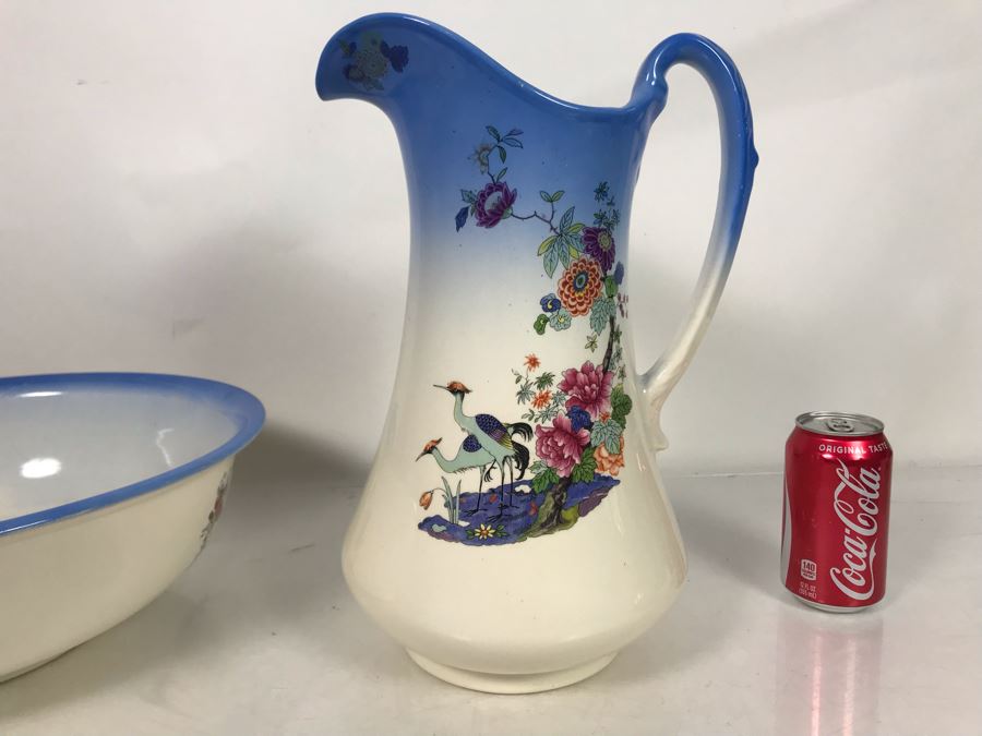 Vintage Royal Staffordshire Pottery Wilkinson Ltd England Pitcher 14.5H & Wash Basin Bowl 15.5R [Photo 5]