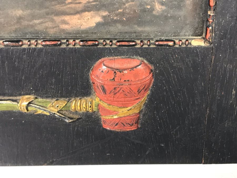 Antique Indian Cowboy Print In Vintage Wooden Frame With Native American Relief Peace Pipe 12 X 9.5 [Photo 4]