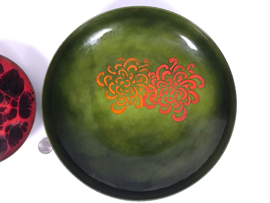 Pair Of Signed Art Metal Enamel Copper Plates 11R & 7R [Photo 3]