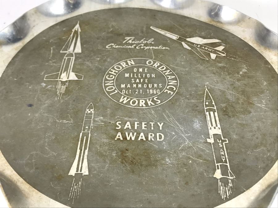 Vintage 1960 Thiokol Chemical Corporation Longhorn Ordnance Works Pewter Metal Tray With Various Missiles 14.5R [Photo 2]