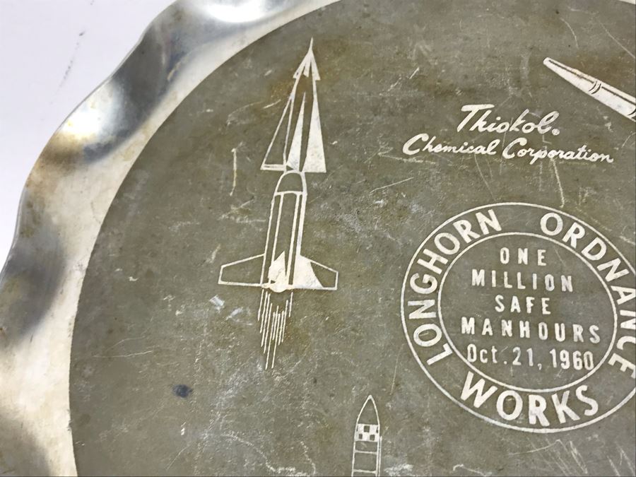 Vintage 1960 Thiokol Chemical Corporation Longhorn Ordnance Works Pewter Metal Tray With Various Missiles 14.5R [Photo 7]