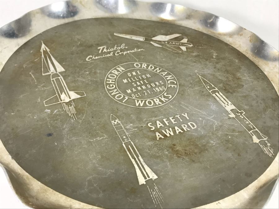 Vintage 1960 Thiokol Chemical Corporation Longhorn Ordnance Works Pewter Metal Tray With Various Missiles 14.5R [Photo 3]