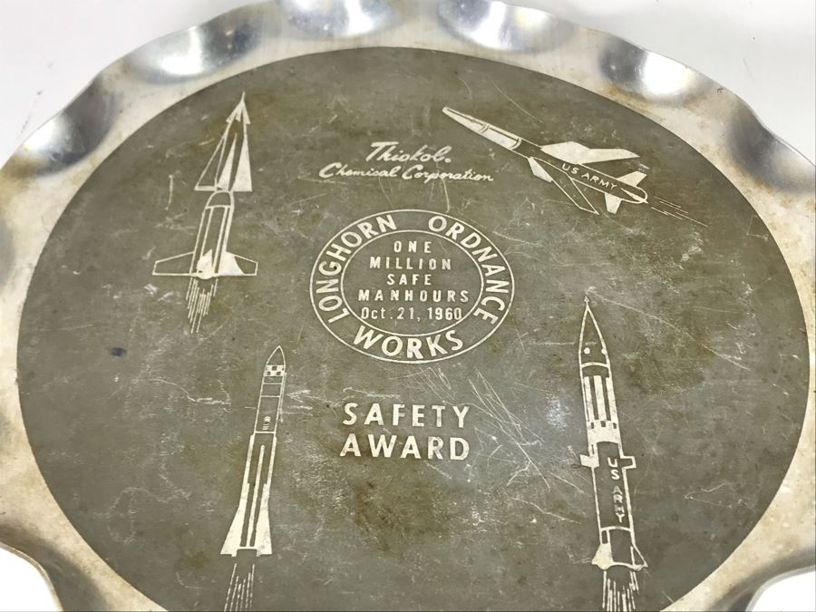 Vintage 1960 Thiokol Chemical Corporation Longhorn Ordnance Works Pewter Metal Tray With Various Missiles 14.5R [Photo 1]