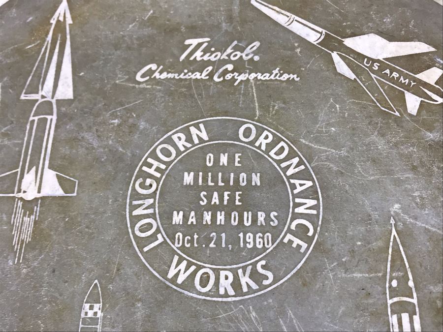 Vintage 1960 Thiokol Chemical Corporation Longhorn Ordnance Works Pewter Metal Tray With Various Missiles 14.5R [Photo 4]