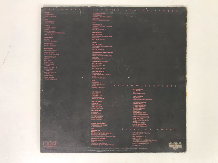 Vintage 1975 David Bowie Young Americans Vinyl Record APL1-0998 [Photo 2]
