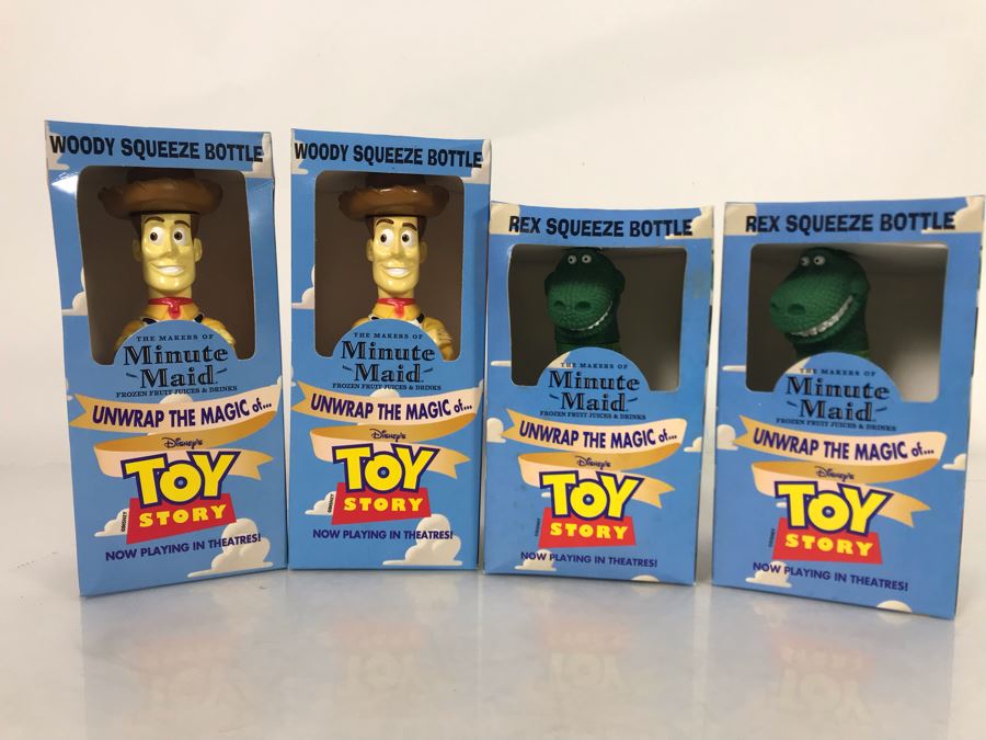 New Disney Toy Story I Minute Maid Woody And Rex Squeeze Bottles - 4 Total