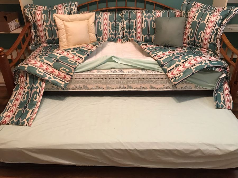 Wooden Daybed With Bedding - Comes With (2) Twin Mattresses 80W X 42D X 42H [Photo 2]