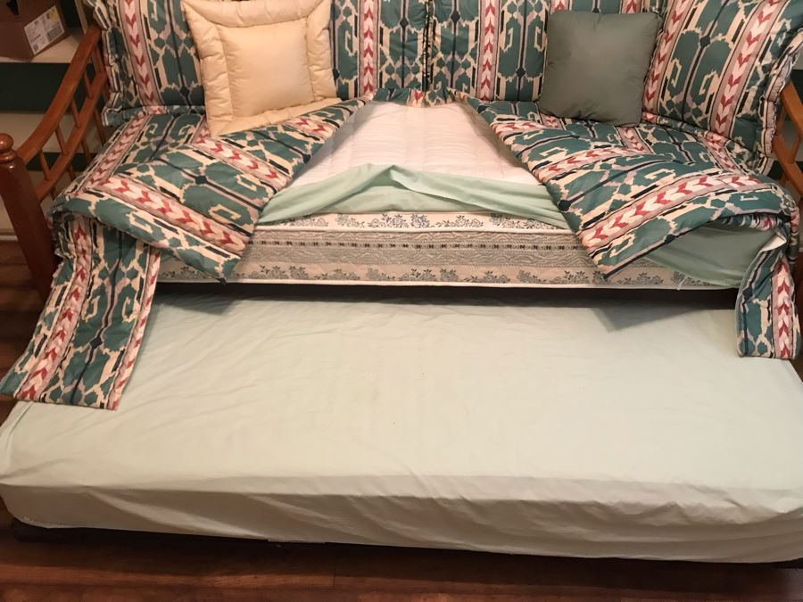 Wooden Daybed With Bedding - Comes With (2) Twin Mattresses 80W X 42D X 42H [Photo 6]