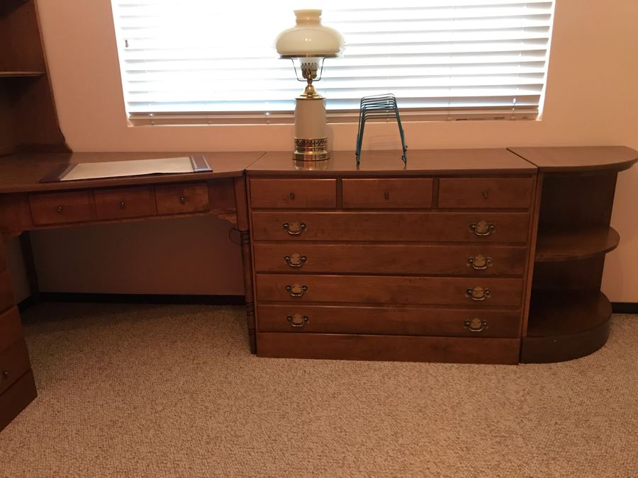 Ethan Allen (6) Piece Furniture Unit With Desk, (2) Dressers, Side Shelving Unit And (2) Hutches - Pieces May Be Separated Left Side 70W  X 18D X 78H - Right Side 104W [Photo 3]