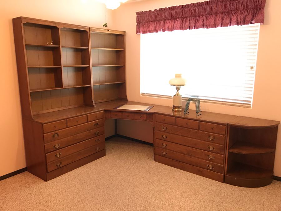 Ethan Allen (6) Piece Furniture Unit With Desk, (2) Dressers, Side Shelving Unit And (2) Hutches - Pieces May Be Separated Left Side 70W  X 18D X 78H - Right Side 104W [Photo 2]