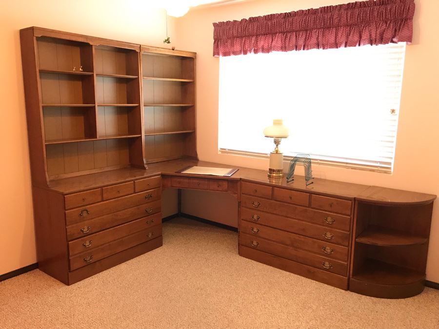 Ethan Allen (6) Piece Furniture Unit With Desk, (2) Dressers, Side Shelving Unit And (2) Hutches - Pieces May Be Separated Left Side 70W  X 18D X 78H - Right Side 104W